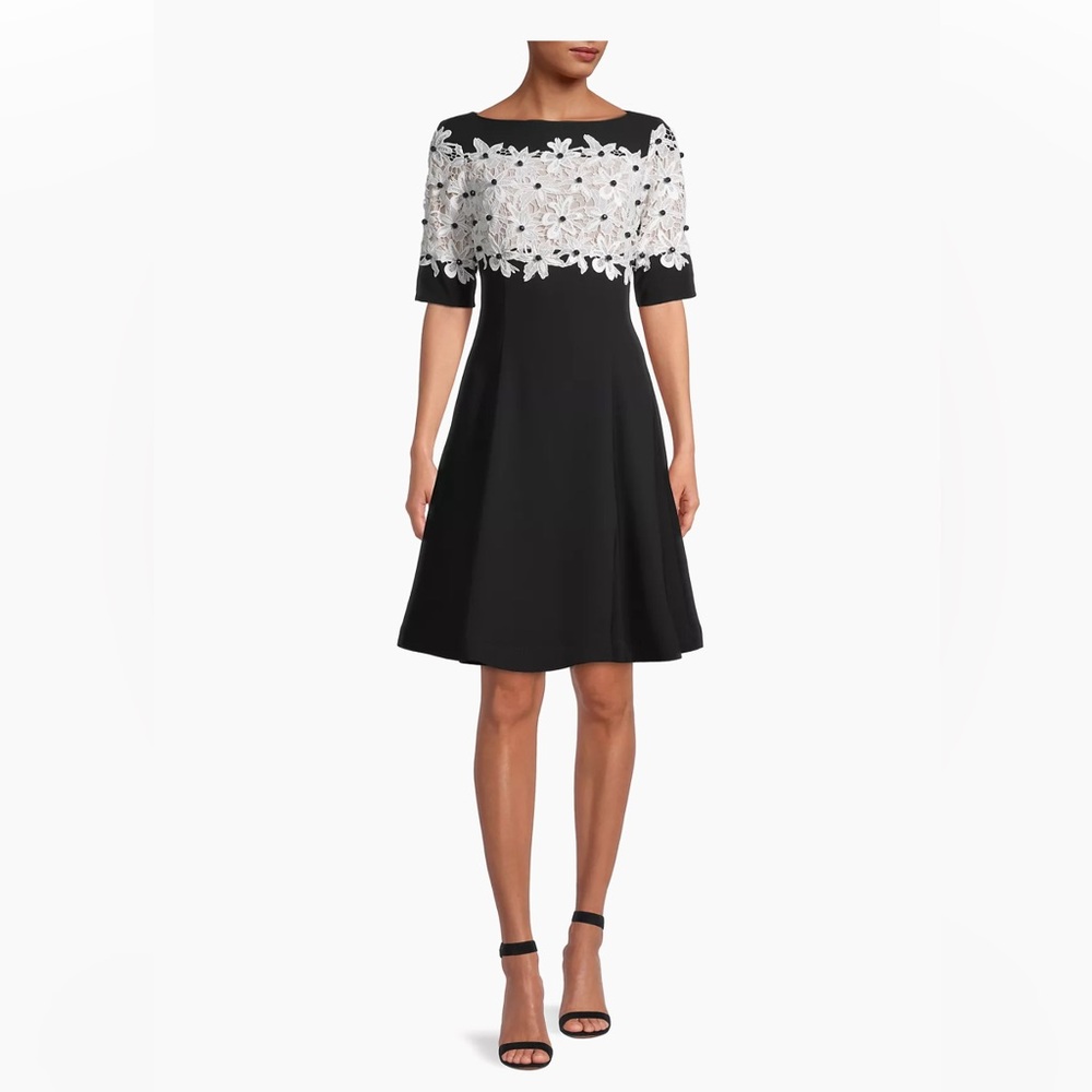 NWT SHANI Black & White Lace Beaded Dress Size 10